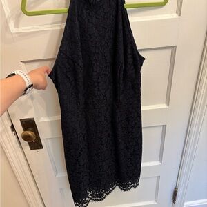 High-Neck Navy Lace Dress